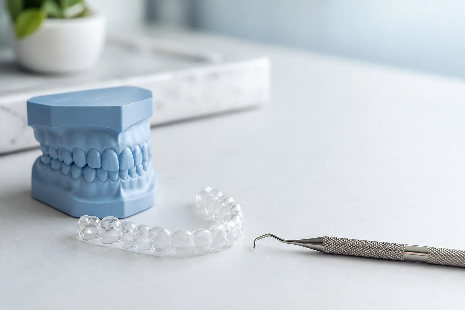 Modelo dental sobre superficie clara; imagen ilustrativa